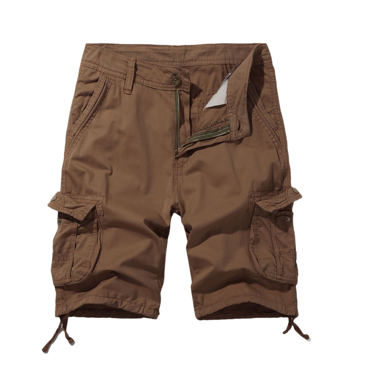 Stylish 3Sixty5 all-day comfort cargo shorts in brown with multiple pockets and adjustable hems