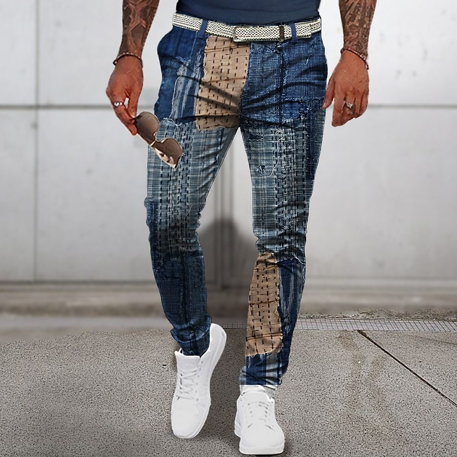 Stylish 3Sixty5 bold printed men's pants in blue and beige with a unique design for trendy outfits
