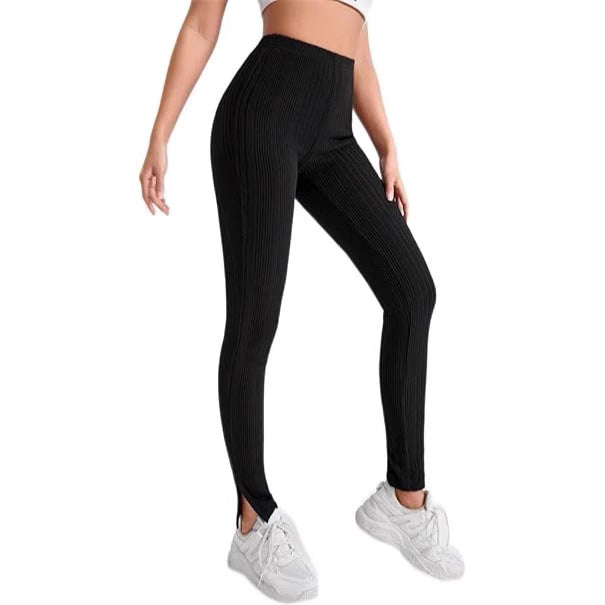 Stylish 3Sixty5 ChicStretch yoga pants in black with ribbed texture for ultimate comfort and style