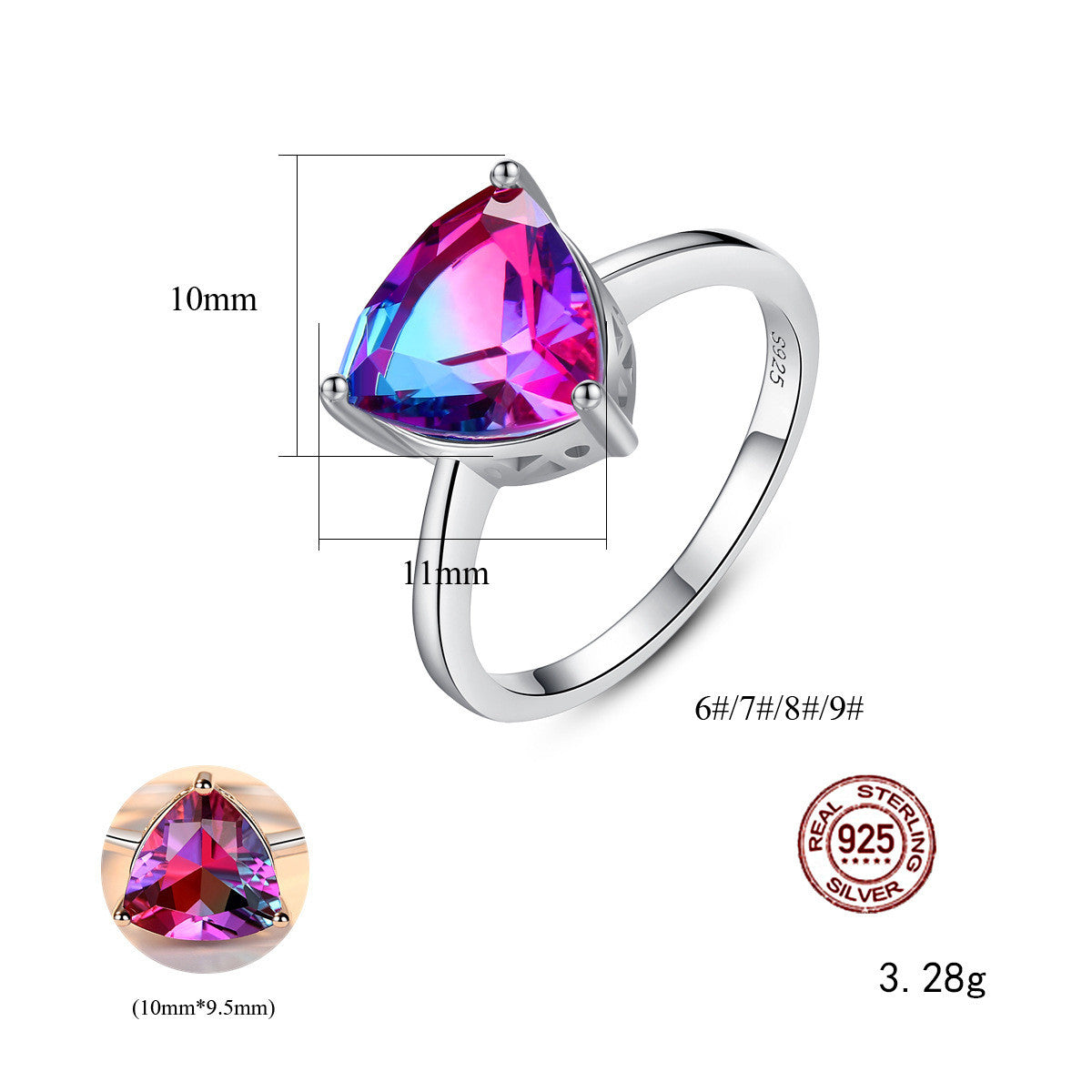 Stylish 3Sixty5 Colorful Gemstone Fashion Ring in Sterling Silver with Triangle Cut Gem