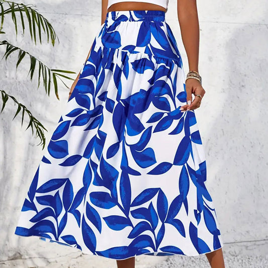 Stylish 3Sixty5 Everyday glam fashion skirt in blue and white leaf print for casual outings