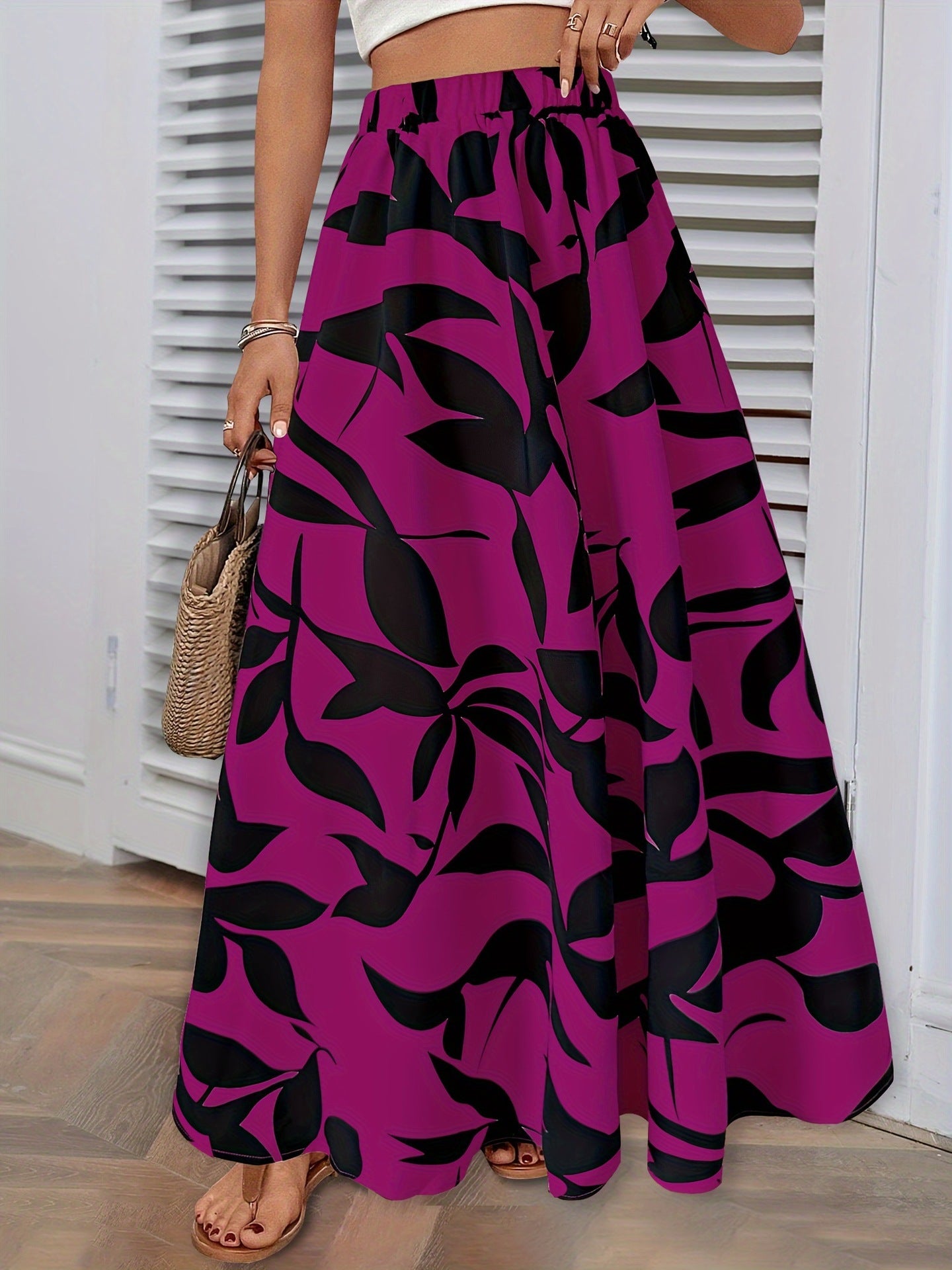 Stylish 3Sixty5 Everyday glam fashion skirt in purple and black floral design for casual elegance