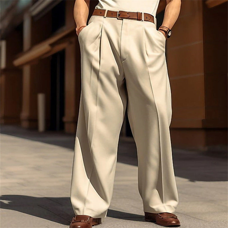 Stylish 3Sixty5 fashion-forward baggy men's trousers in light beige with a belt for a trendy look