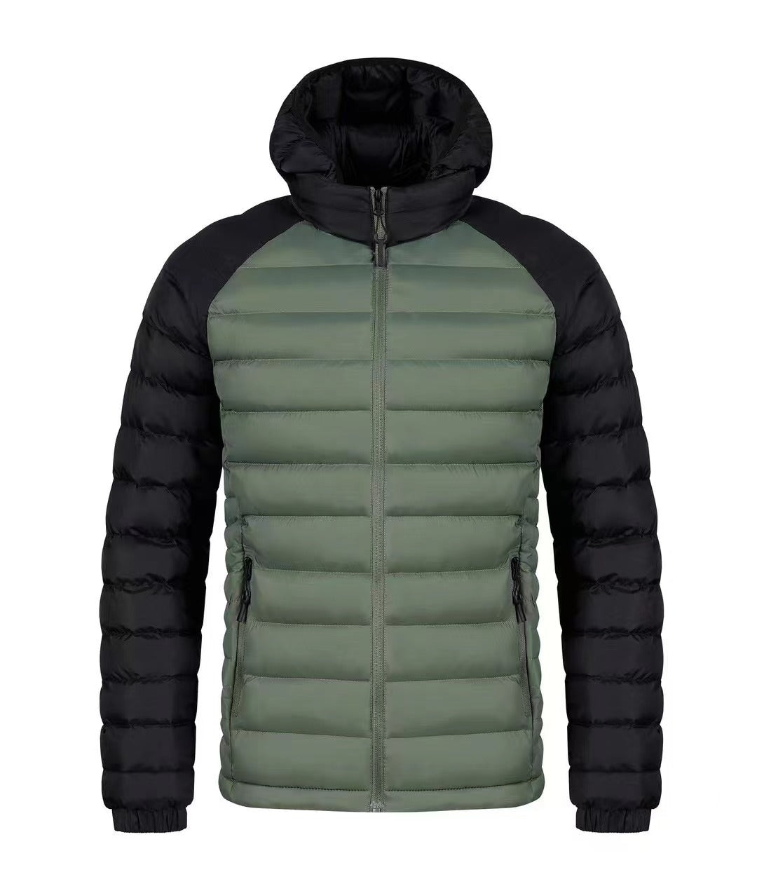 FrostGuard men's jacket in green and black with a modern puffer design and zippered pockets