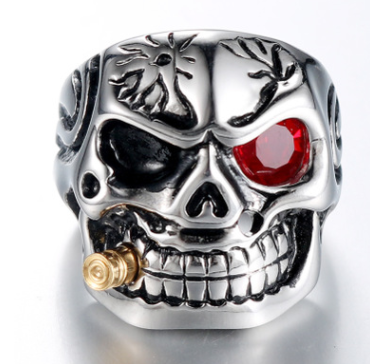 Stylish 3Sixty5 Personalized Statement Jewelry Skull Ring with Red Gem and Unique Design