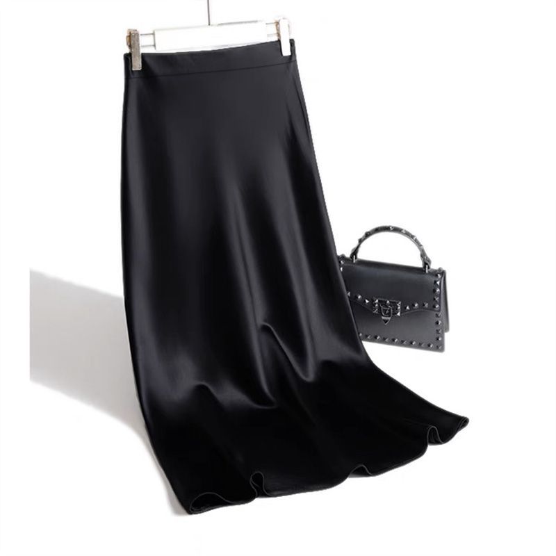 Stylish 3Sixty5 Satin Straight Skirt in Black for a Chic and Elegant Look