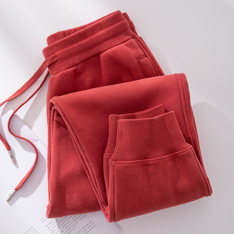 SnuggleStride Warm Joggers in Cozy Red with Adjustable Waistband and Side Pocket