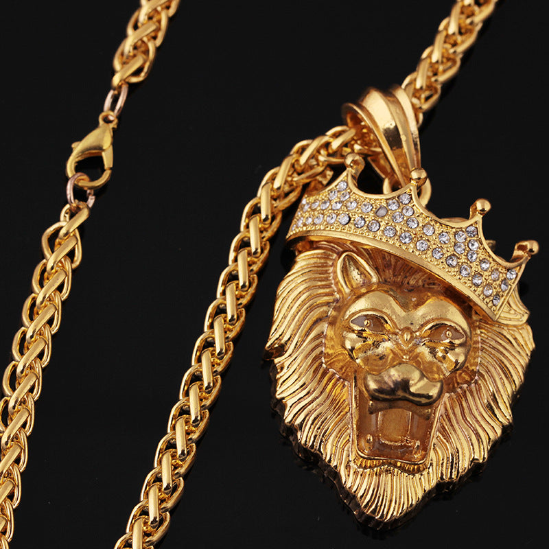 Stylish 3Sixty5 gold necklace featuring a street style lion pendant with sparkling details