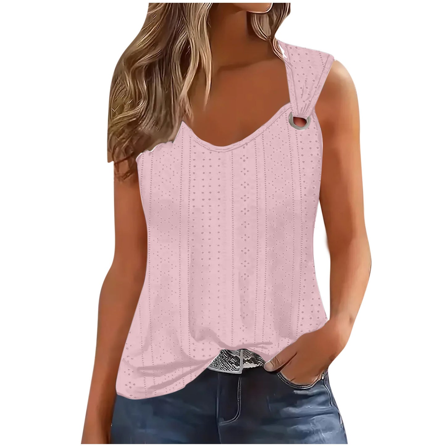 Stylish 3Sixty5 timeless solid color tank top in soft pink with trendy shoulder detailing