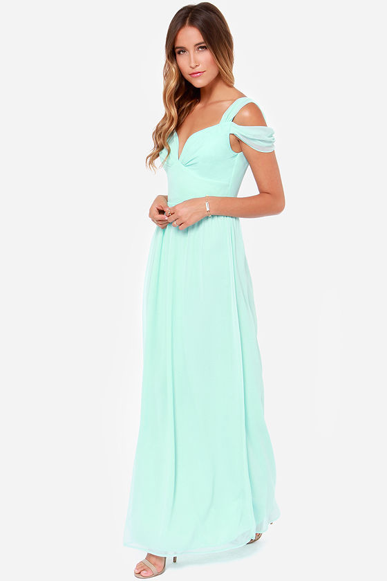 Stylish 3Sixty5 Grecian maxi dress in mint green with elegant draped sleeves and a flowing silhouette