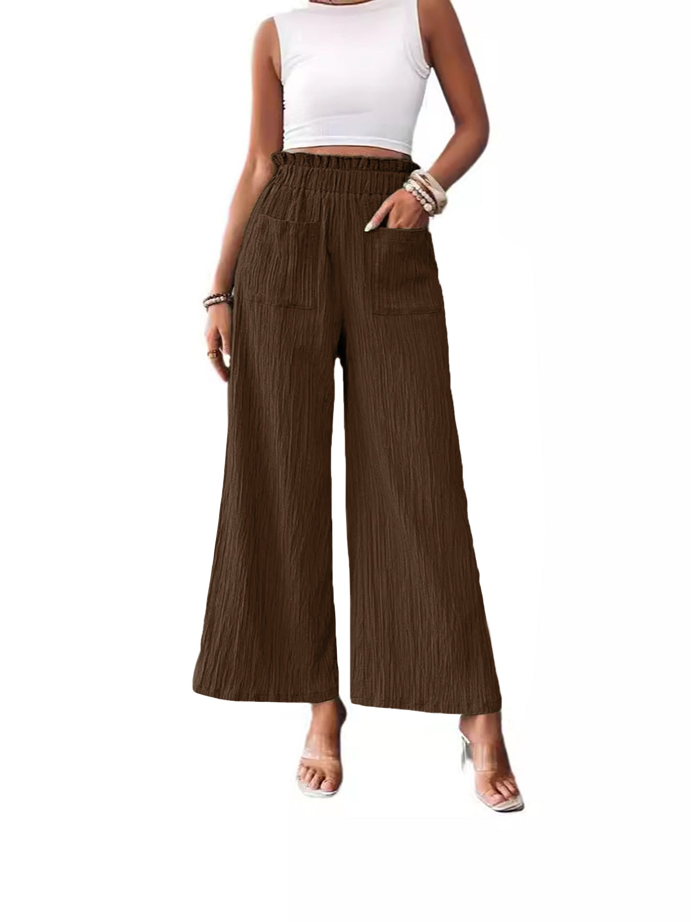 Brown Smooth Silhouette Pants with a relaxed fit and side pockets for everyday comfort