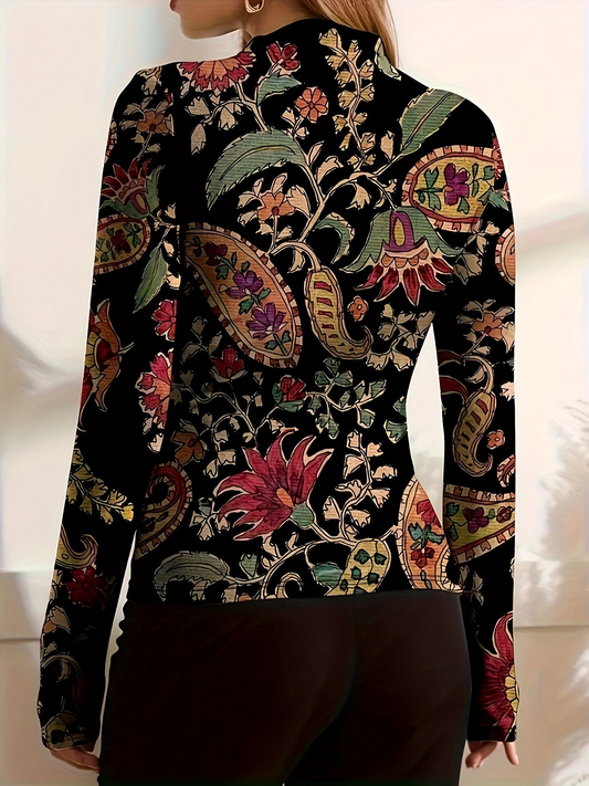 Stylish 3Sixty5 western-inspired plus size top with colorful floral patterns and long sleeves