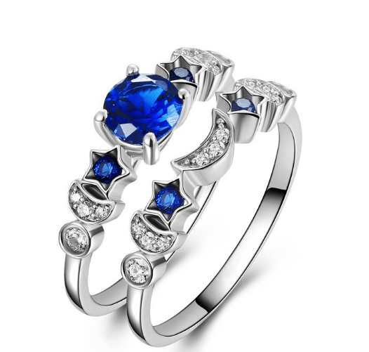 Blue Gemstone Moon Ring - Stylish 3Sixty5