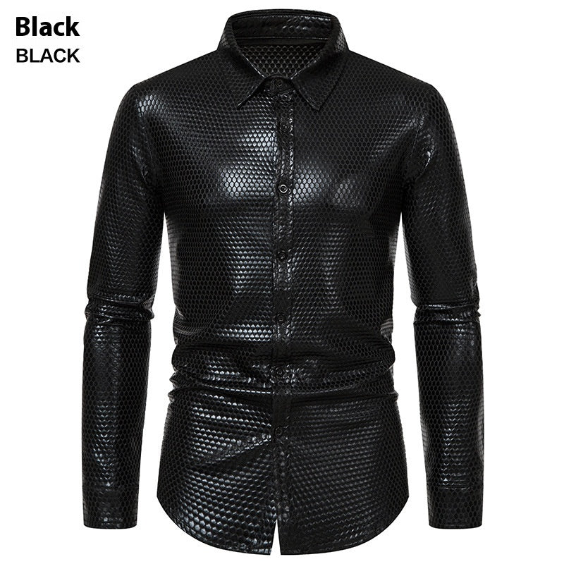 Black Stylish 3Sixty5 bold statement button-up for men with a unique textured design