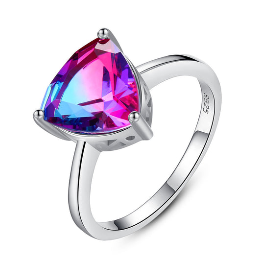 Stylish 3Sixty5 Colorful Gemstone Fashion Ring with a Triangular Pink and Blue Gemstone