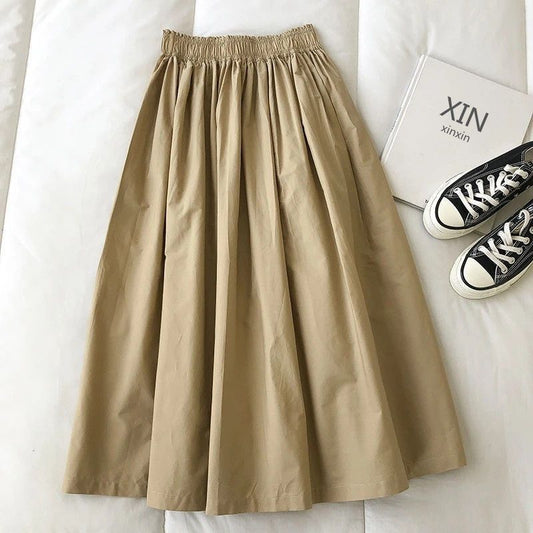 Beige Stylish 3Sixty5 comfortable office skirt with elastic waistband for versatile styling