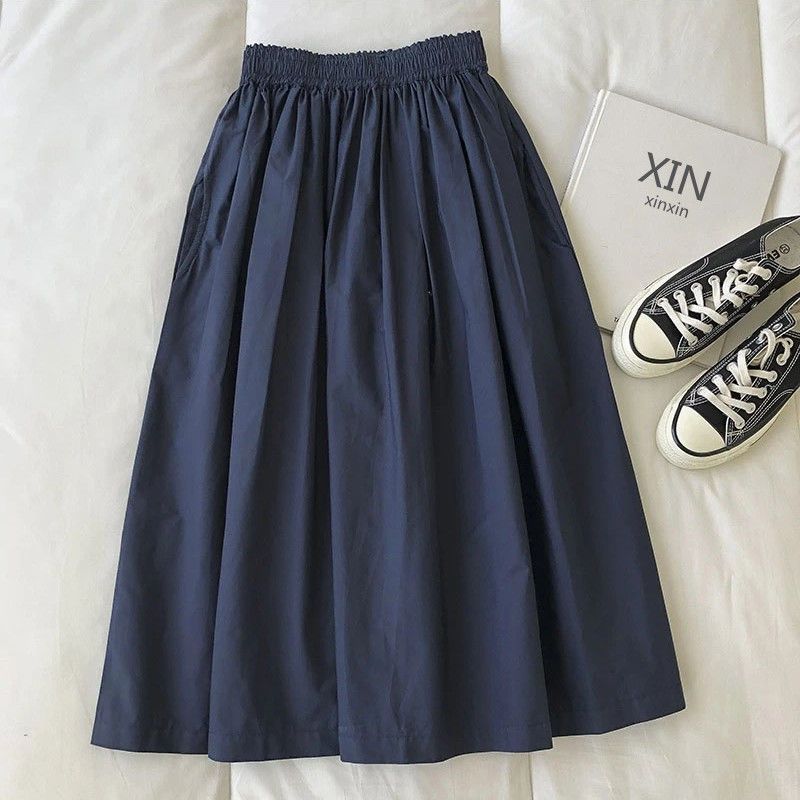 Navy Stylish 3Sixty5 comfortable office skirt with an elastic waistband for easy wear