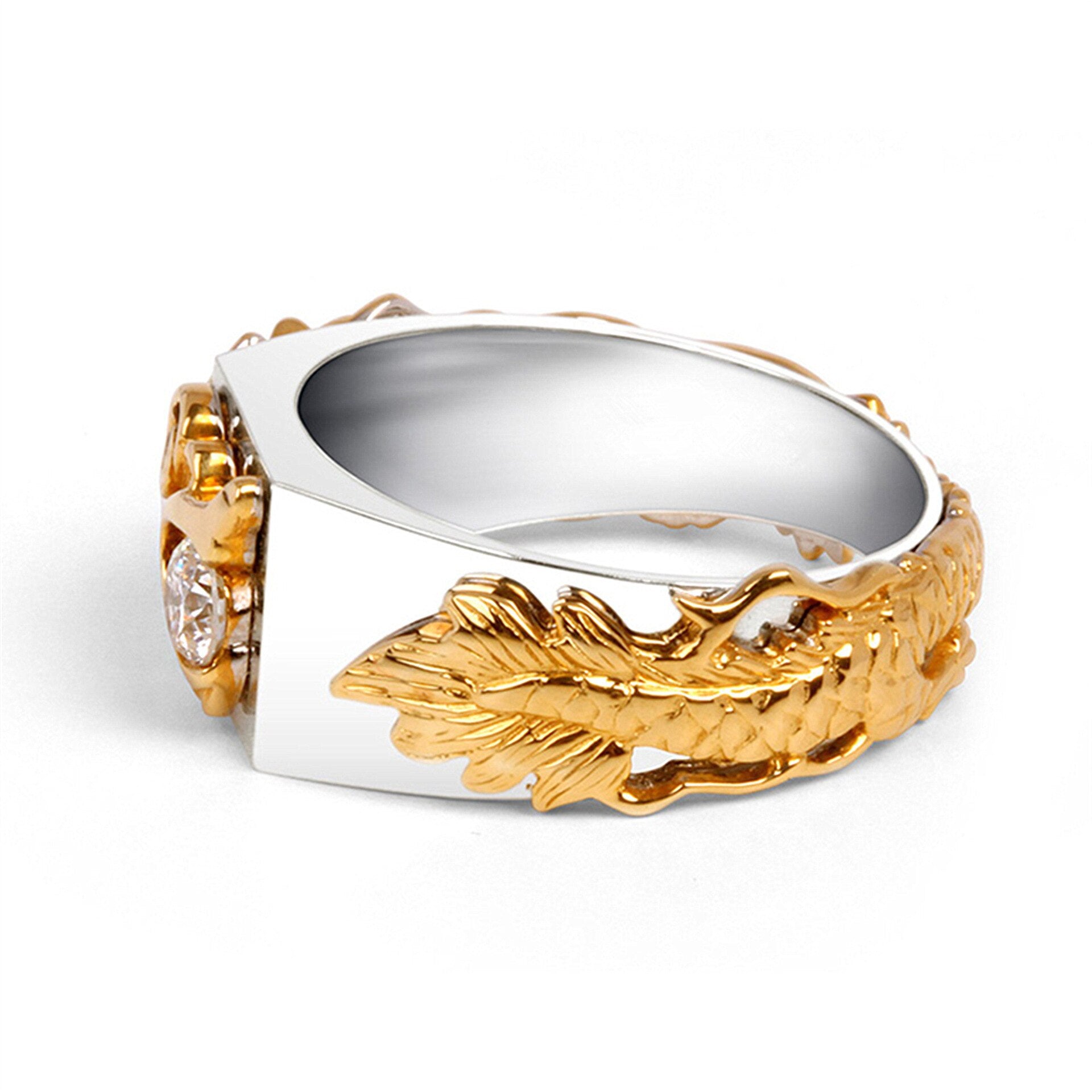 Stylish 3Sixty5 dragon zircon statement ring with intricate gold detailing and a sparkling stone