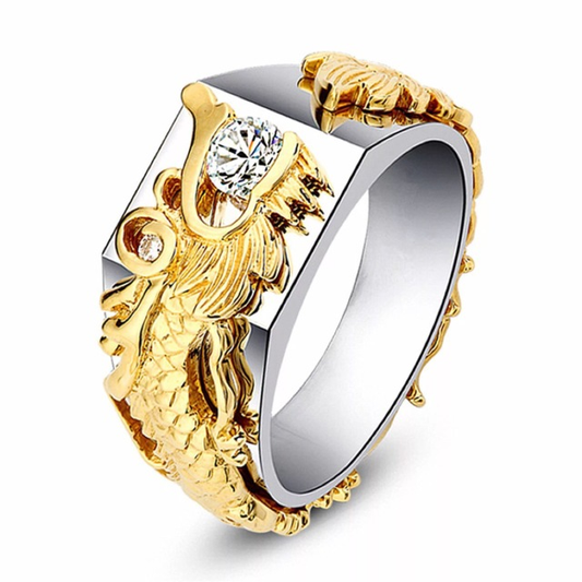 Stylish 3Sixty5 dragon zircon statement ring featuring gold and silver tones with intricate dragon design