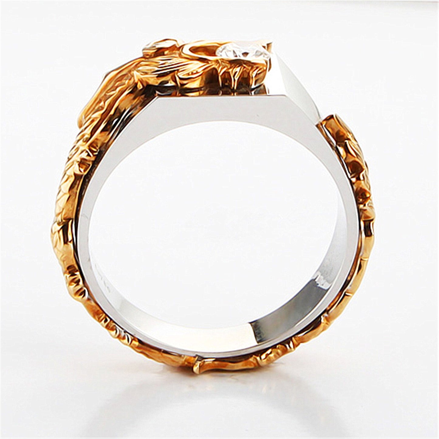 Stylish 3Sixty5 dragon zircon statement ring with intricate dragon design and polished gold finish