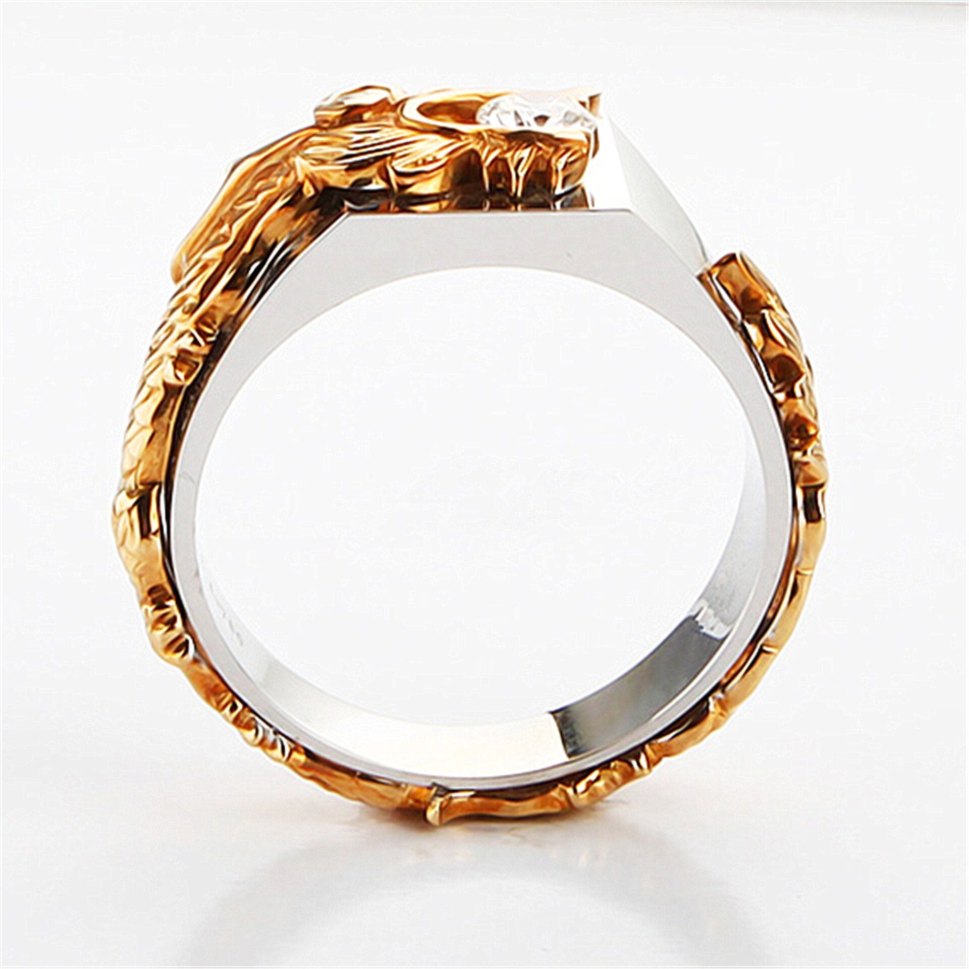 Stylish 3Sixty5 dragon zircon statement ring with intricate dragon design and polished gold finish