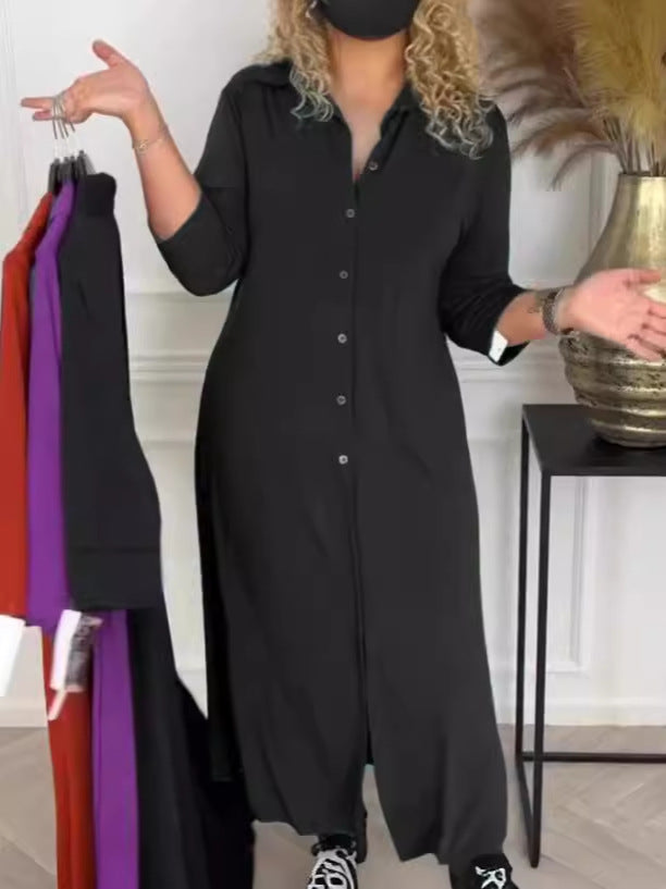 Stylish 3Sixty5 edgy buttoned-up dress in black with a relaxed fit and side pockets