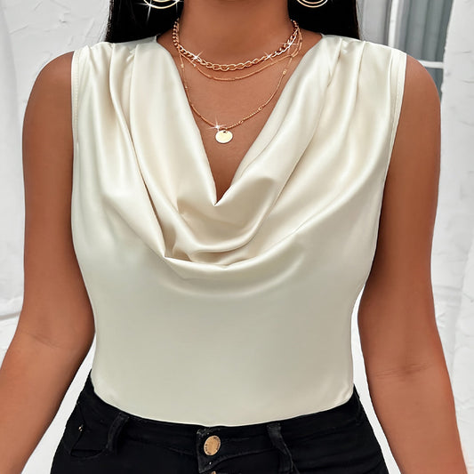 Stylish 3Sixty5 elegant pile collar top in creamy white with draped neckline and elegant design