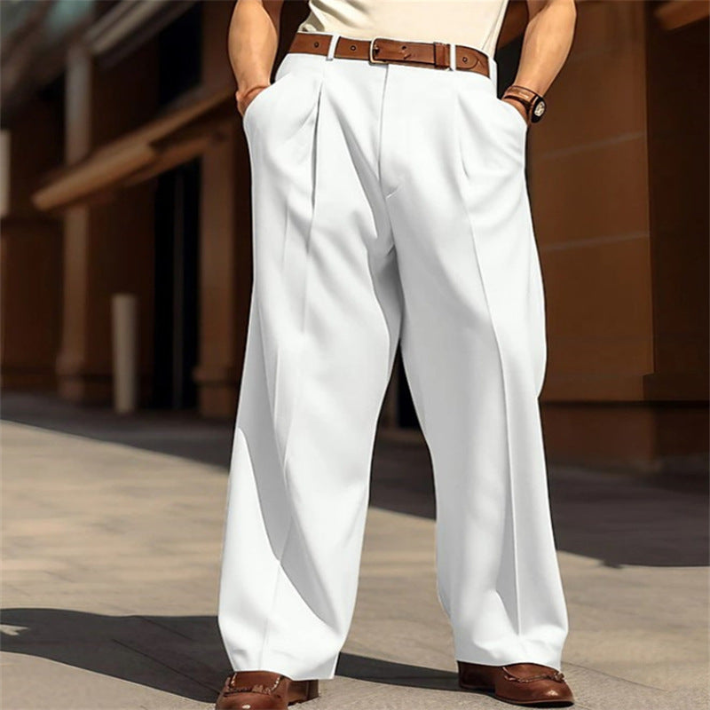 Stylish 3Sixty5 fashion-forward baggy men's trousers in light color with pleated design and wide legs