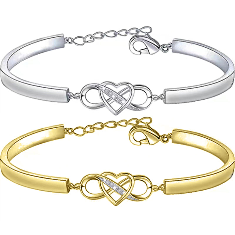 Stylish 3Sixty5 Forever love bracelet gift in silver and gold with heart design and adjustable fit