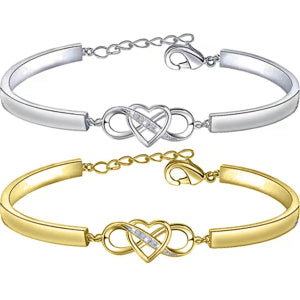 Stylish 3Sixty5 Forever love bracelet gift in silver and gold with heart design and adjustable fit