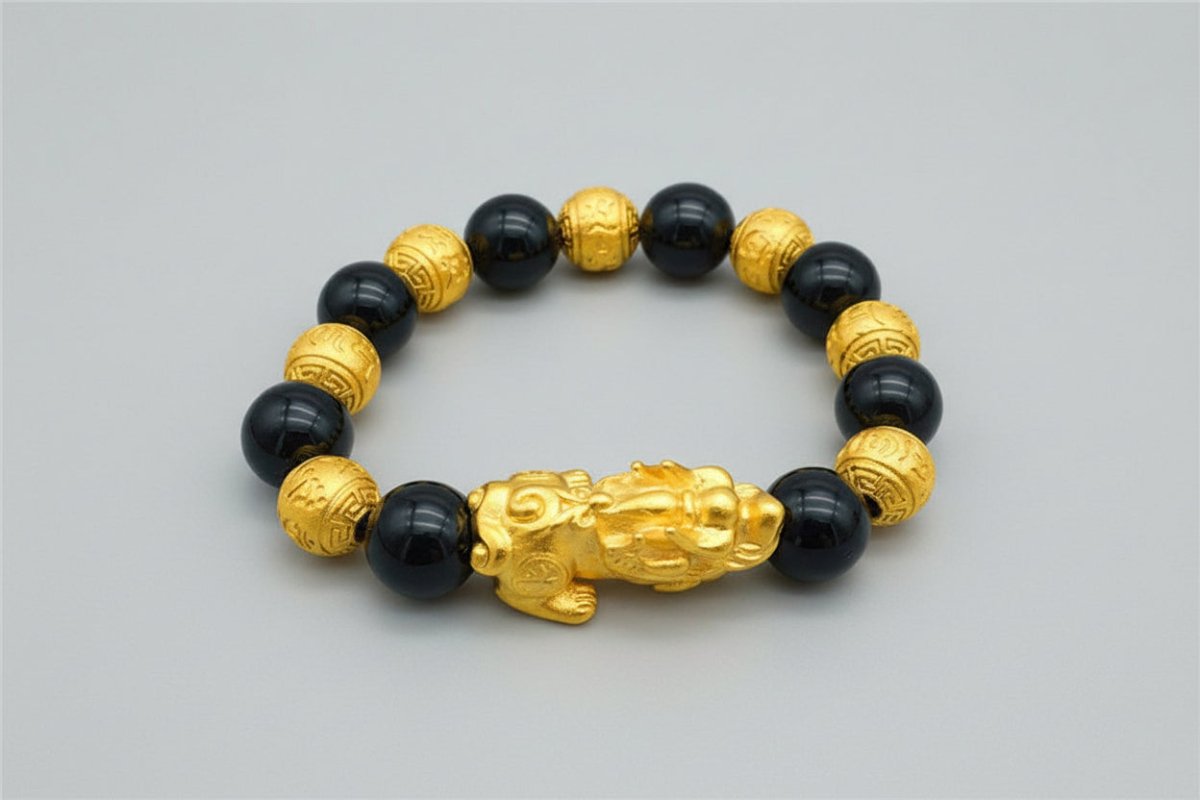 Gold Bracelet with Black Beads - Stylish 3Sixty5