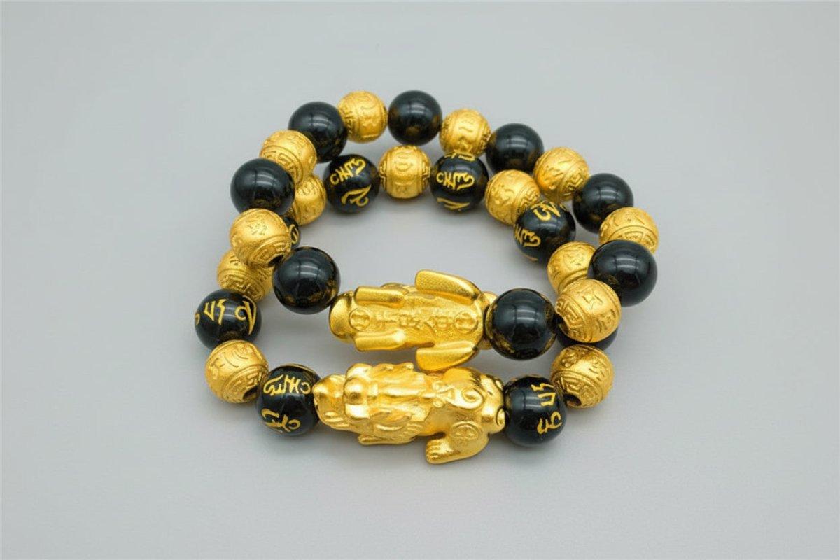Gold Bracelet with Black Beads - Stylish 3Sixty5
