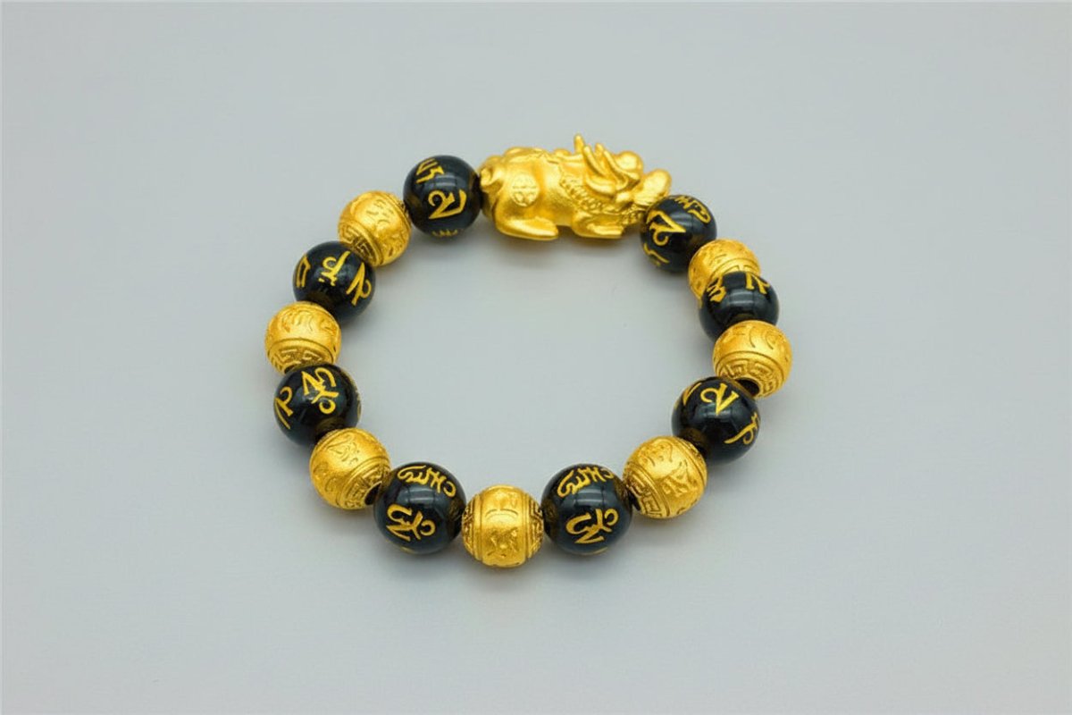 Gold Bracelet with Black Beads - Stylish 3Sixty5