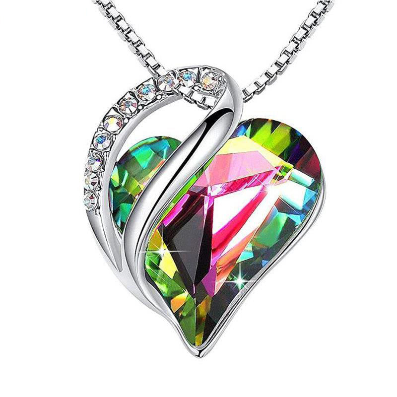 Stylish 3Sixty5 heart-shaped pendant necklace featuring colorful crystal design and silver chain