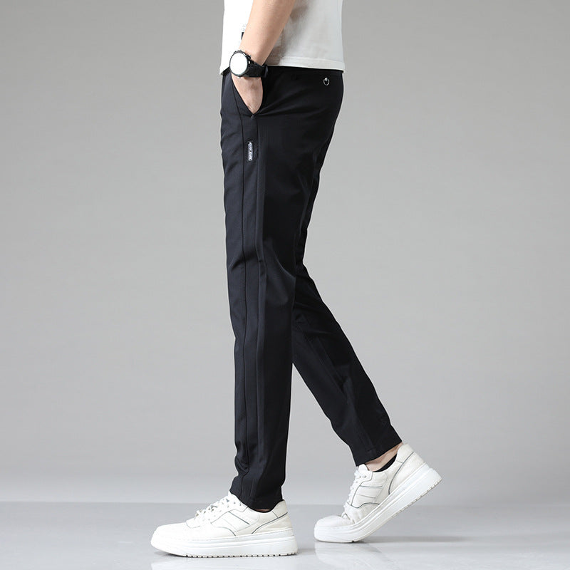 Ice silk men's casual pants in black, perfect for a stylish and comfortable everyday look