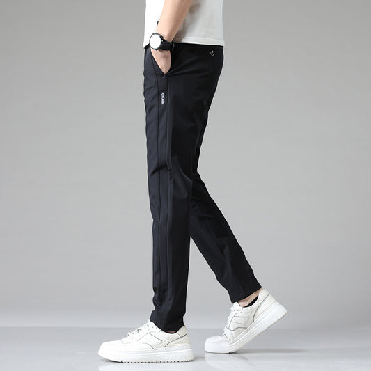Ice silk men's casual pants in black, perfect for a stylish and comfortable everyday look