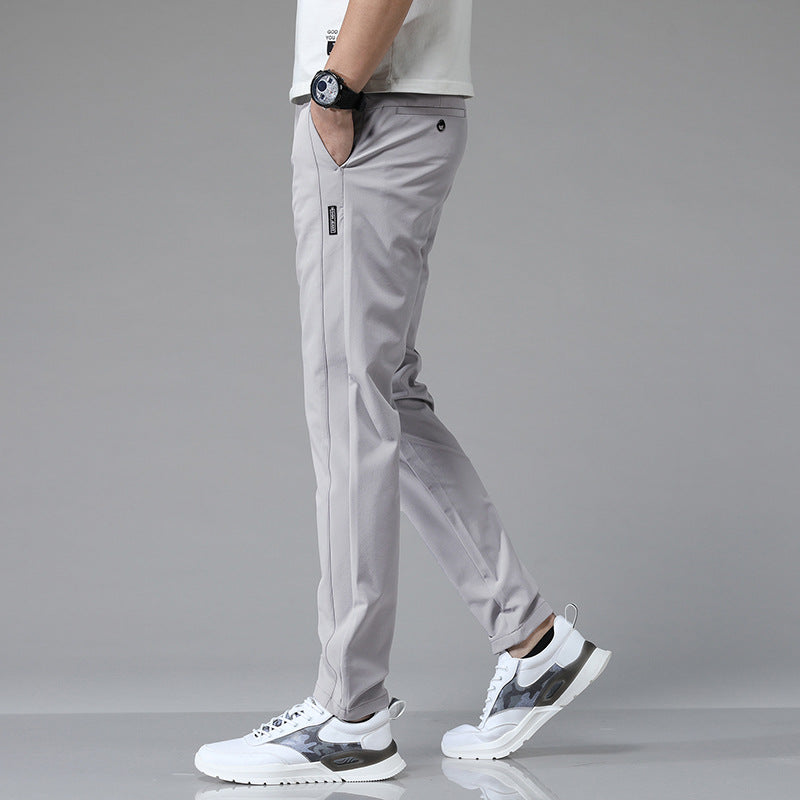 Ice silk men's casual pants in light gray with side pockets for comfortable everyday wear