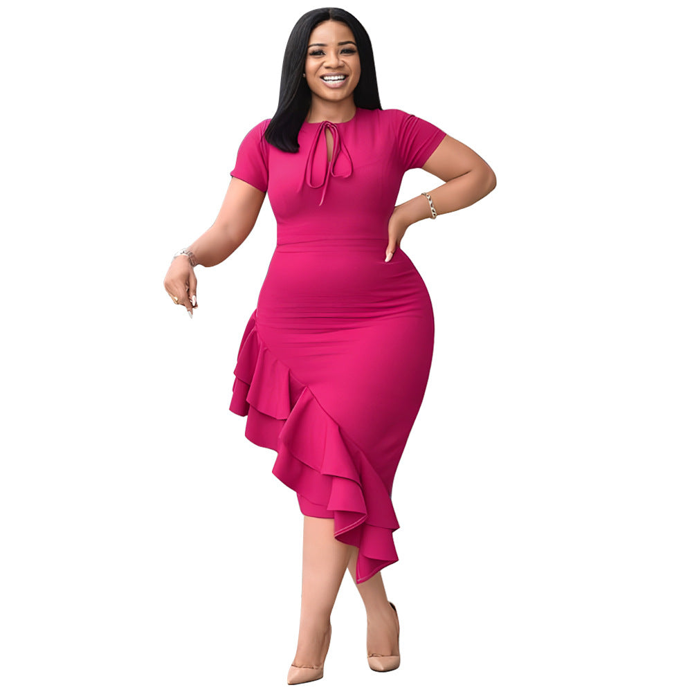 Stylish 3Sixty5 lotus leaf casual dress in pink with ruffle hem for everyday elegance