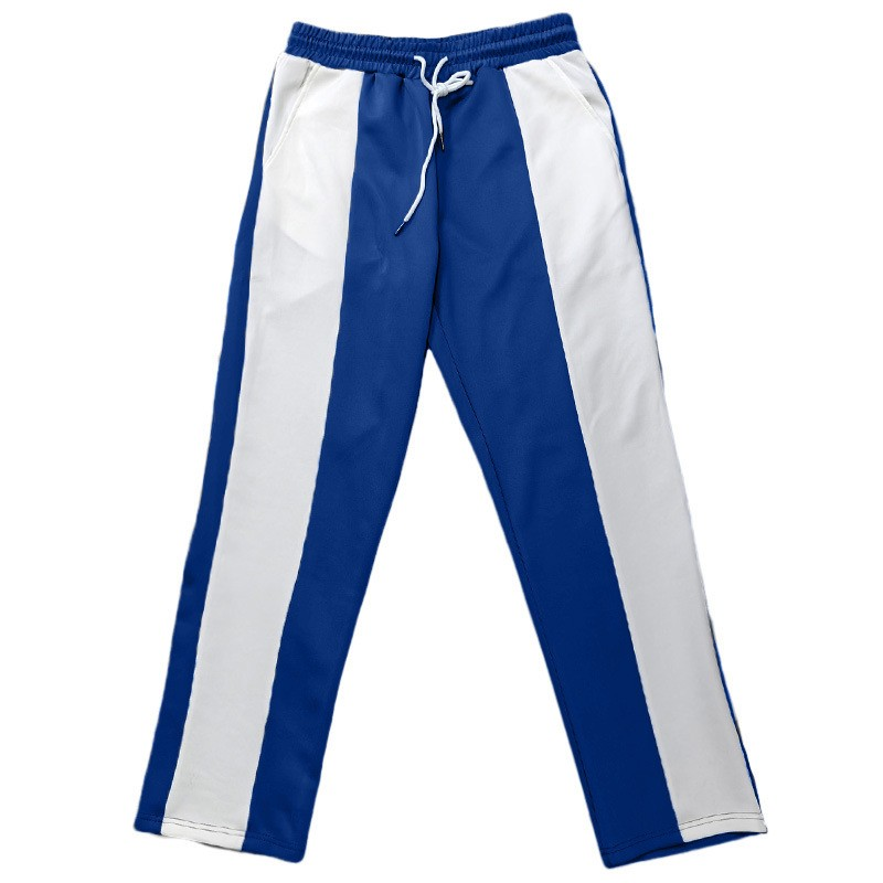 Stylish 3Sixty5 men's loose fit sportswear pants in blue with white stripes and side pockets