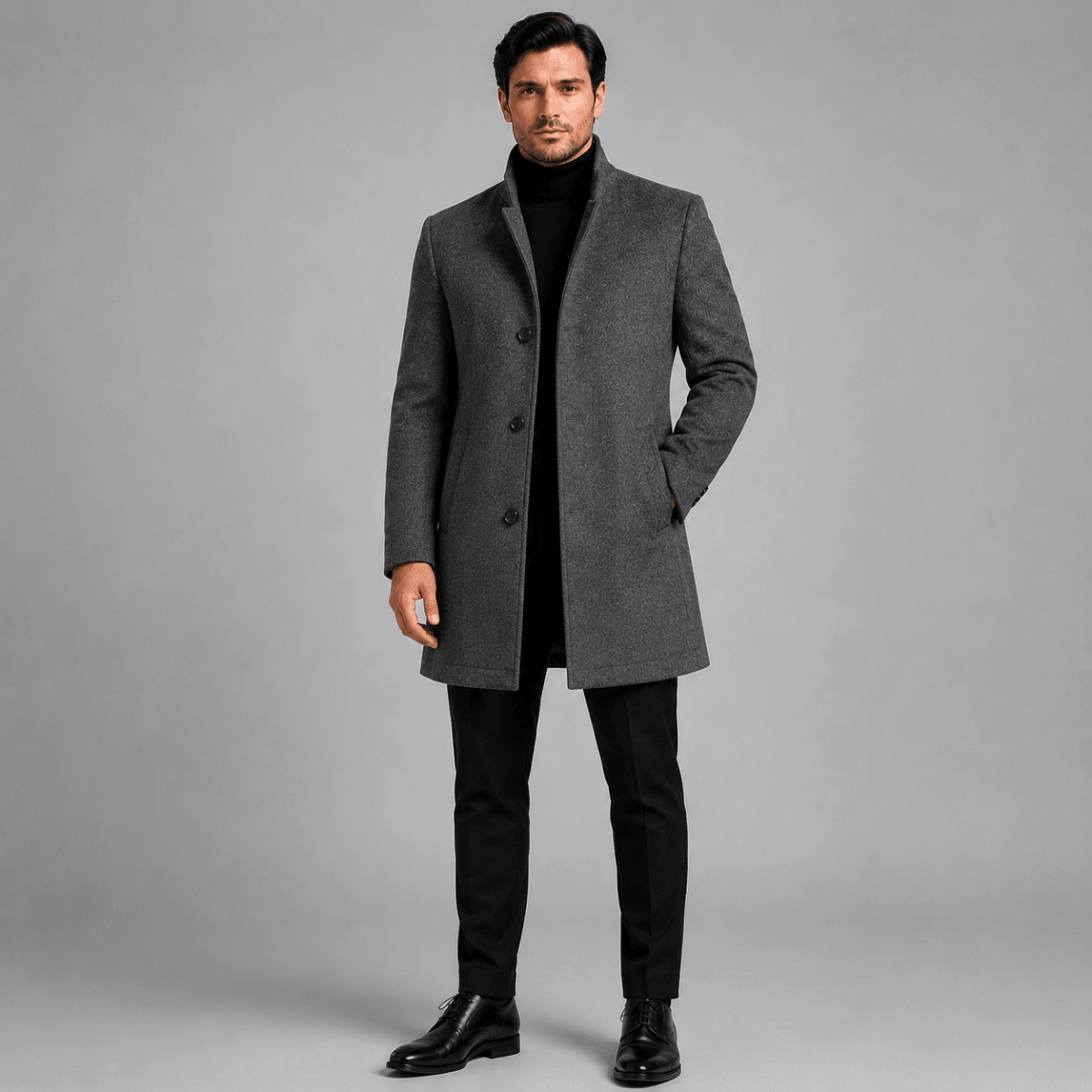 Modern Crest Mid-Length Coat for Men - Stylish 3Sixty5