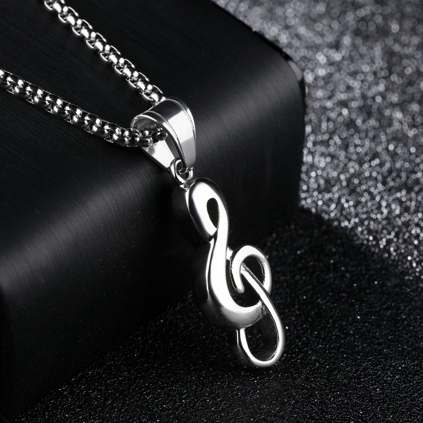 Stylish 3Sixty5 musical note necklace in silver featuring a sleek design on a chain