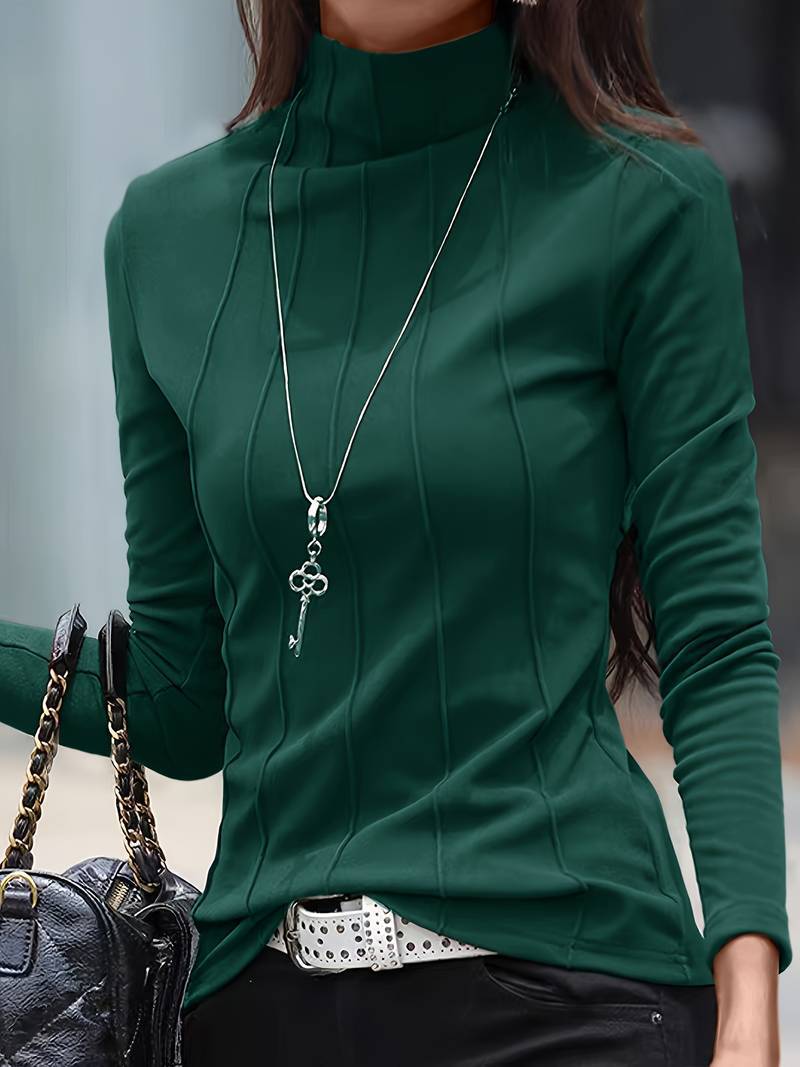 Stylish 3Sixty5 polished perfection tee in green with a modern high neckline and ribbed texture