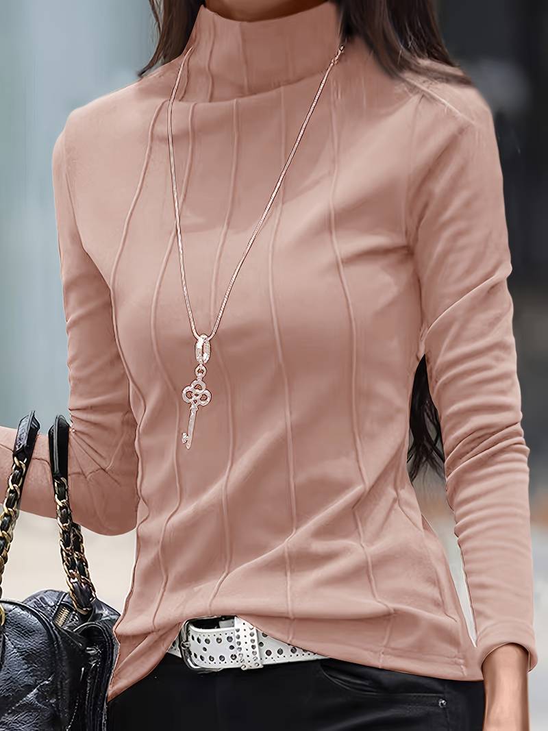 Stylish 3Sixty5 Polished Perfection Tee in soft pink with sleek design and high neck for a chic look