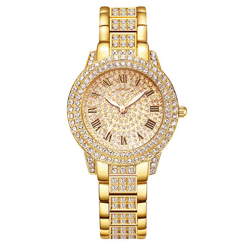 Stylish 3Sixty5 Roman numeral watch for women with a gold tone and sparkling crystal embellishments