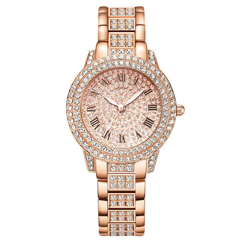 Stylish 3Sixty5 Roman numeral watch for women with sparkling rhinestones and rose gold band