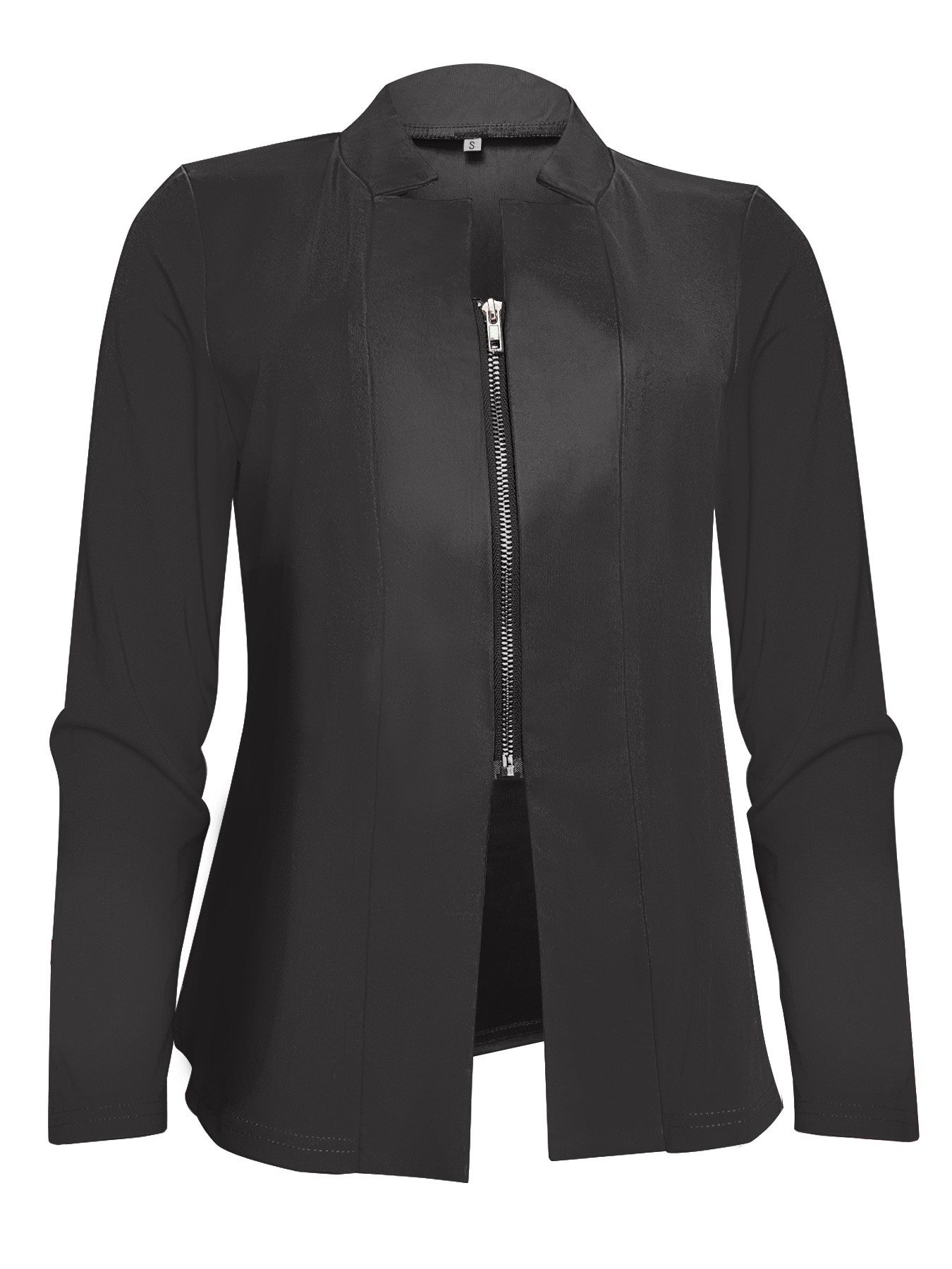 Sleek women's zip jacket by Stylish 3Sixty5 in black, featuring a modern zip design and long sleeves.