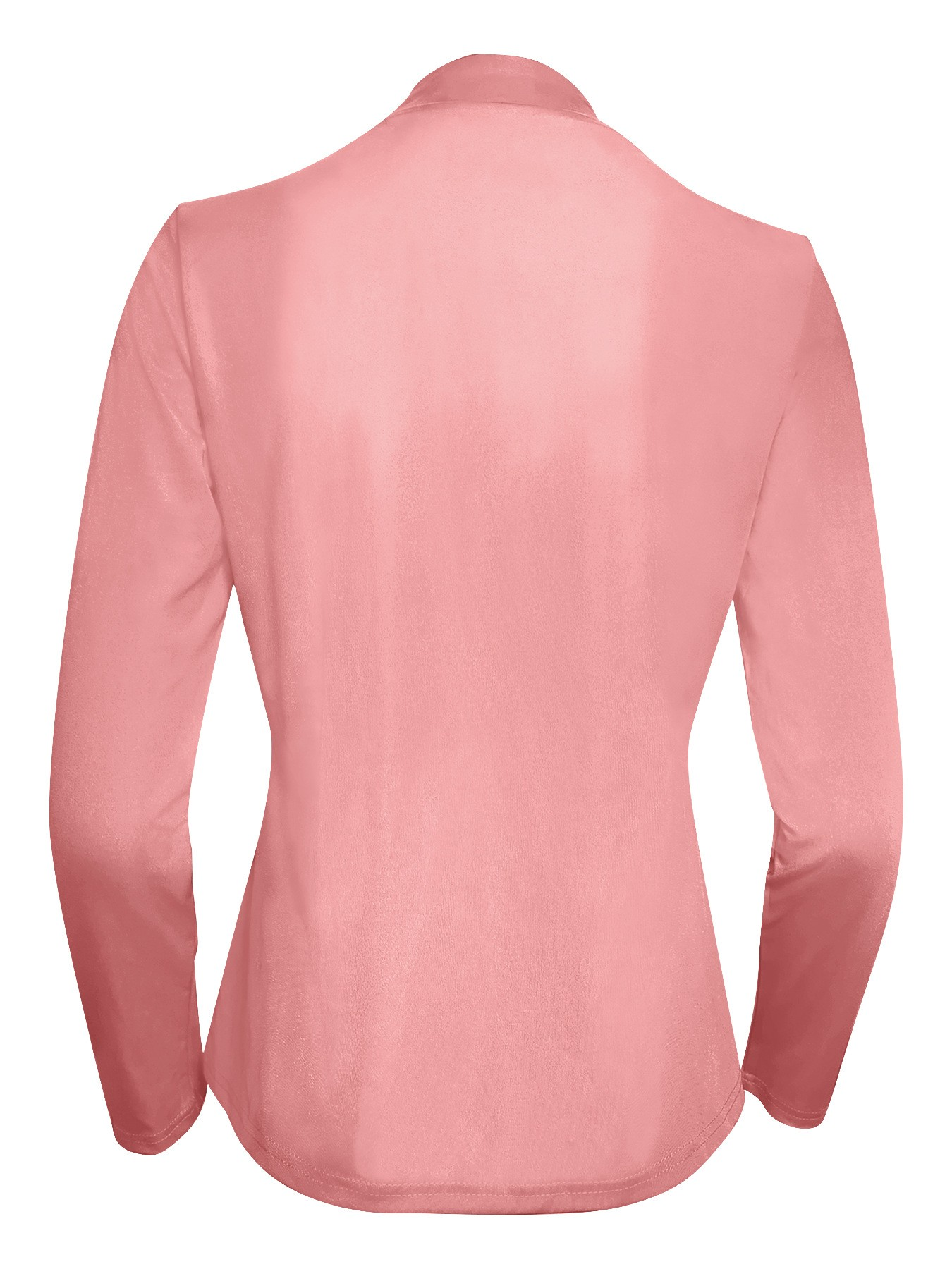 Back view of a sleek women's zip jacket in soft pink for a modern and stylish look