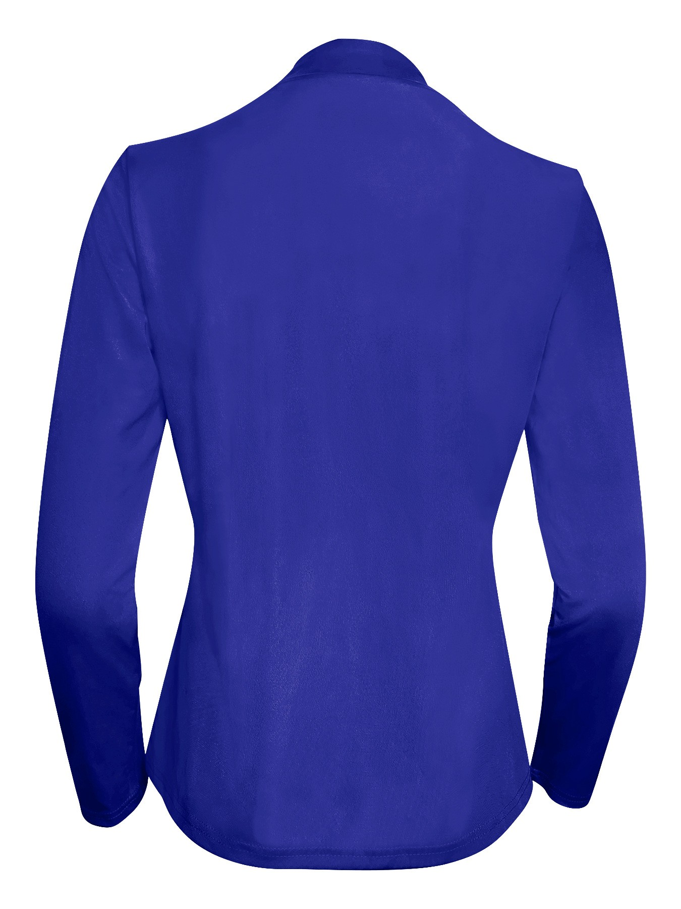 Back view of a sleek women's zip jacket in vibrant blue for stylish everyday wear