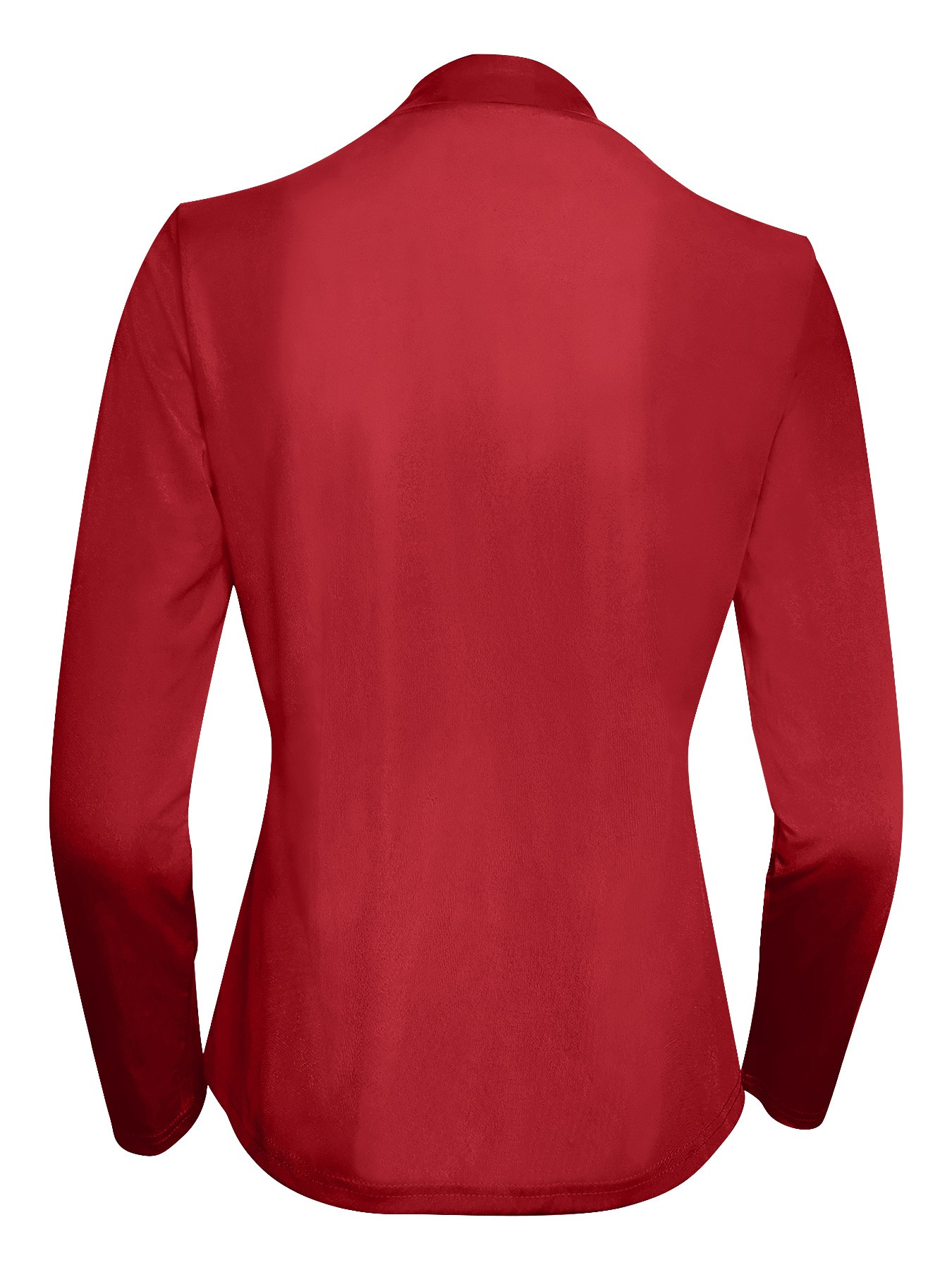 Back view of a sleek women's zip jacket in red by Stylish 3Sixty5 for a modern look