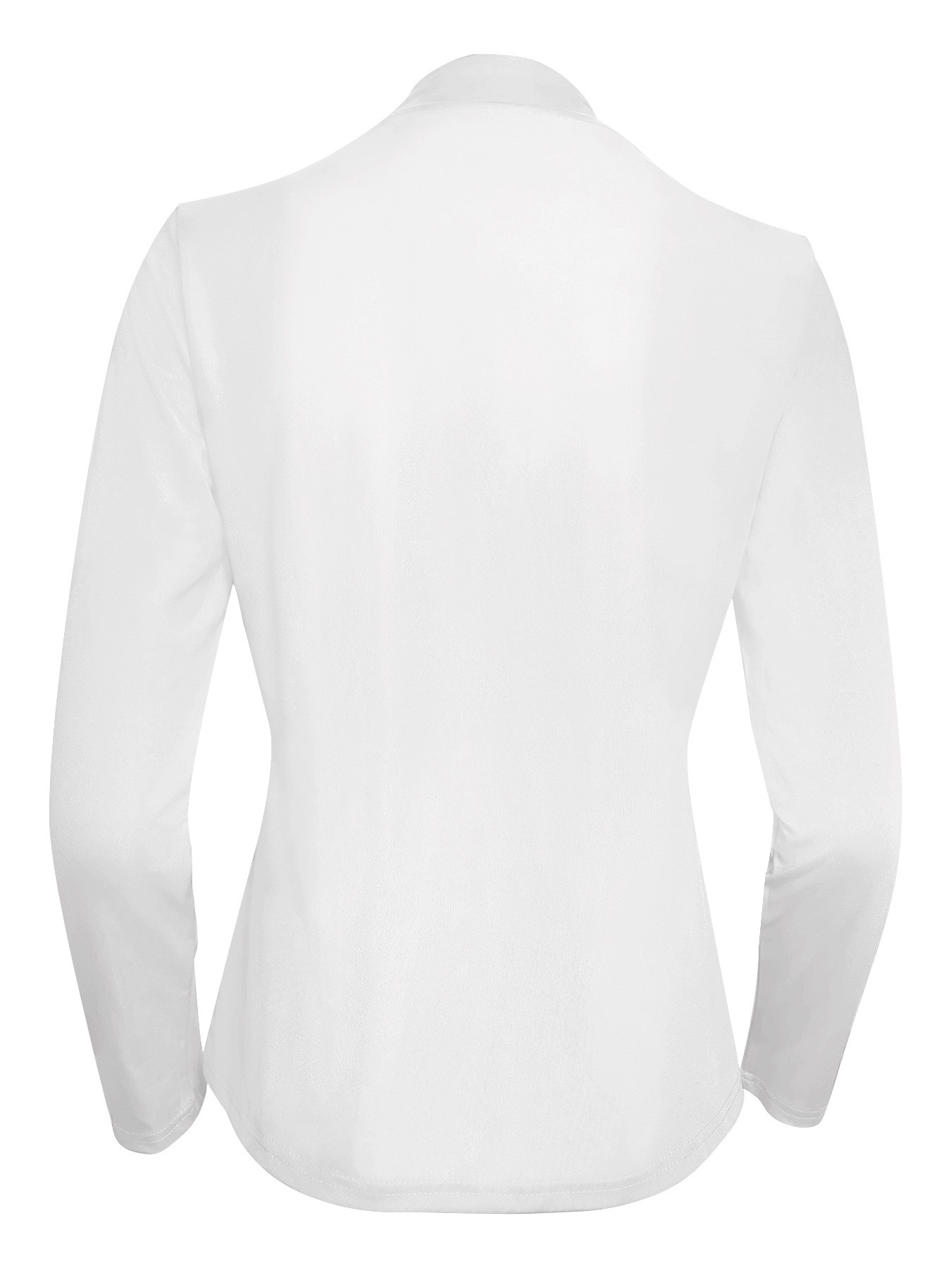 Back view of Stylish 3Sixty5 sleek women's zip jacket in white, featuring a fitted design and long sleeves